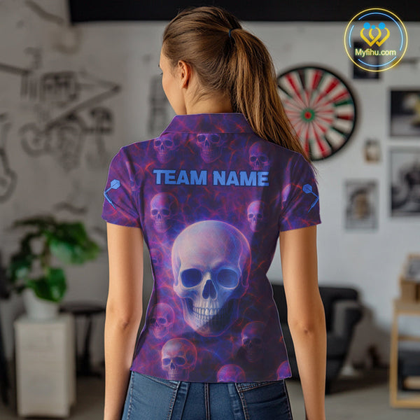Custom Blue And Purple Dart Polo Shirts For Women, Dart Team Halloween Outfit NYN0403