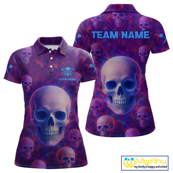 Custom Blue And Purple Dart Polo Shirts For Women, Dart Team Halloween Outfit NYN0403
