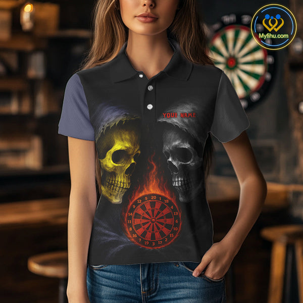 Custom Grim Reaper Red Flame Dartboard Dart Team Women Polo Shirts, Halloween Dart Outfit NYN0404