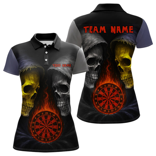 Custom Grim Reaper Red Flame Dartboard Dart Team Women Polo Shirts, Halloween Dart Outfit NYN0404