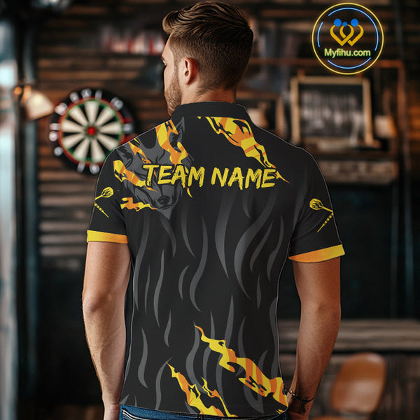 Custom Black And Yellow Camo Wolf Dart Team Men Polo Shirts, Dart Jerseys NYN0406