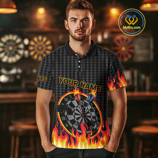 Custom Fire Flame Dartboard Dart Jerseys, Team Polo Shirts For Men, Dart League Shirt NYN0409