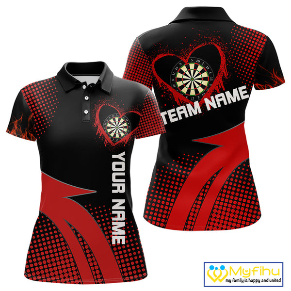 Custom Black And Red Dart Jerseys, Love Dart Team Women Polo Shirt Dart League Shirt NYN0219