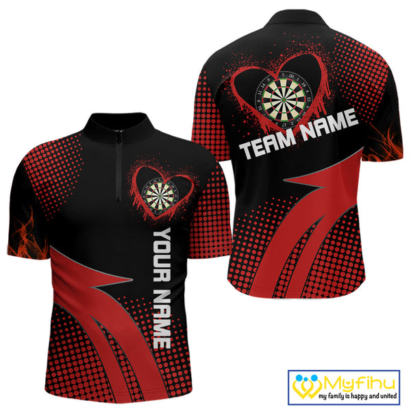 Custom Black And Red Dart Jerseys, Love Dart Team Men Quarter-Zip Shirt Dart League Shirt NYN0219