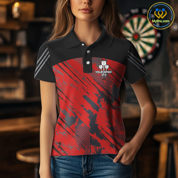Custom Red Camo Dart Tournament Team Shirt, Dart Women Polo Shirts NYN0220