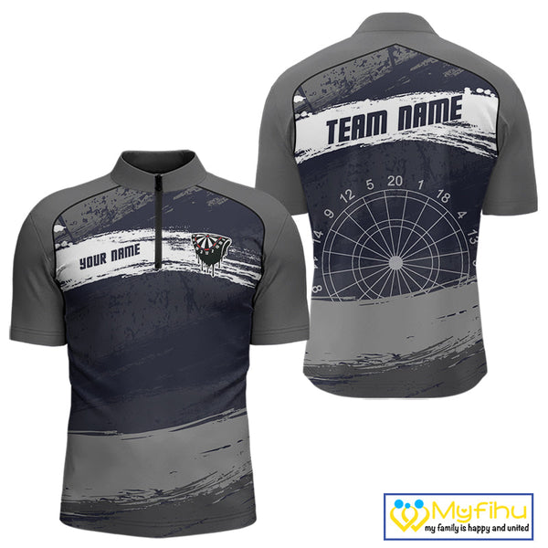 Custom Grunge Black And Gray Dripping Dartboard Dart Team Men Quarter-Zip Shirt NYN0413