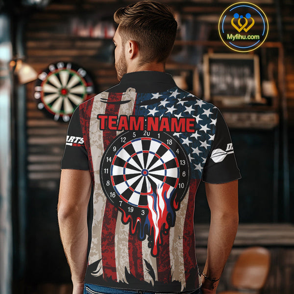Custom Vintage US Flag Dart Patriotic Dart Team Men Polo Shirts, Retro Dart Jerseys NYN0420