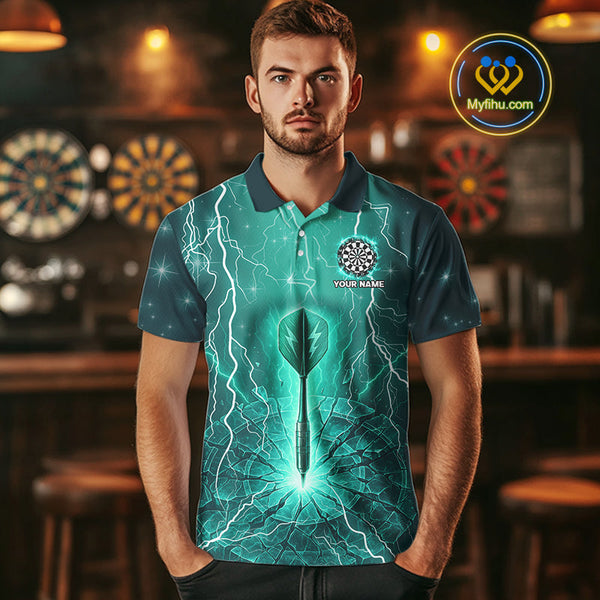 Custom Green Thunder Lightning Dart Team Men Polo Shirts, Dart Jerseys NYN0423