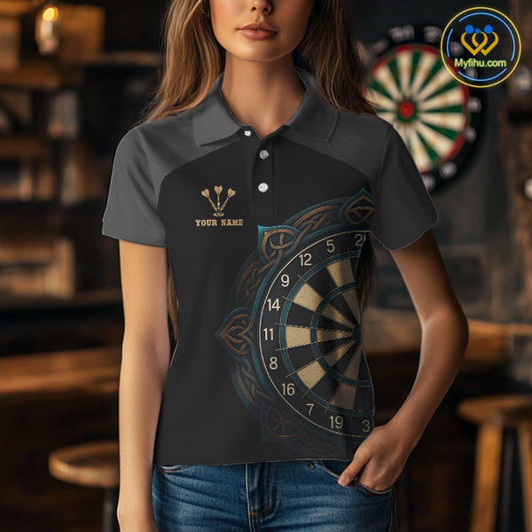 Custom Celtic Dartboard Dart Team Women Polo Shirts, Tribal Dart Shirt NYN0424