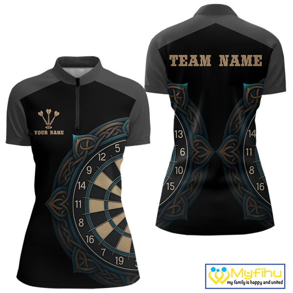 Custom Celtic Dartboard Dart Team Women Quarter-Zip Shirts, Tribal Dart Shirt NYN0424