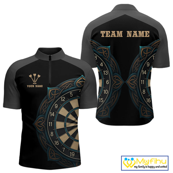 Custom Celtic Dartboard Dart Team Men Quarter-Zip Shirts, Tribal Dart Shirt NYN0424