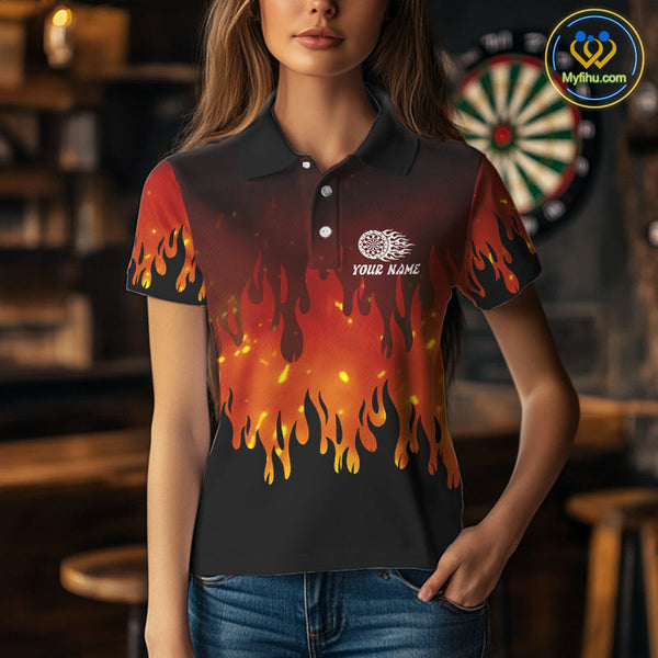 Custom Fire Flame Dartboard Dart Team Women Polo Shirts, Dart Jerseys NYN0226