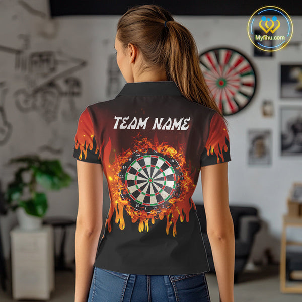 Custom Fire Flame Dartboard Dart Team Women Polo Shirts, Dart Jerseys NYN0226
