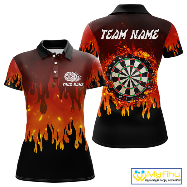 Custom Fire Flame Dartboard Dart Team Women Polo Shirts, Dart Jerseys NYN0226