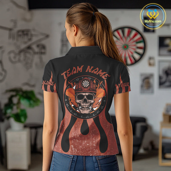 Custom Flame Dart Jerseys, Firefighter Skull Dart Team Polo Shirts For Women NYN0229