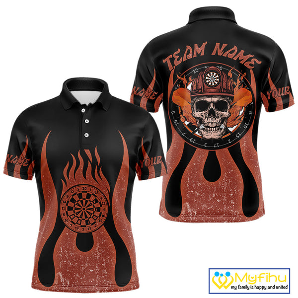 Custom Flame Dart Jerseys, Firefighter Skull Dart Team Polo Shirts For Men NYN0229