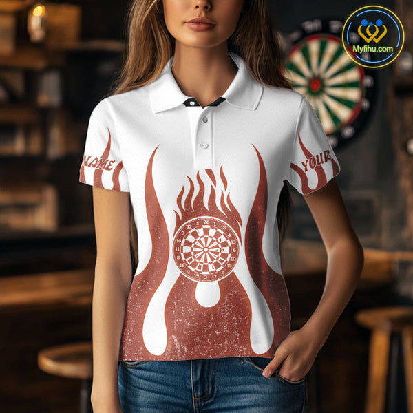Custom Flame Dart Jerseys, Firefighter Skull Dart Team Polo Shirts For Women NYN0230