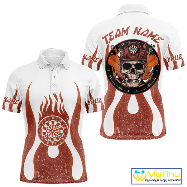 Custom Flame Dart Jerseys, Firefighter Skull Dart Team Polo Shirts For Men NYN0230