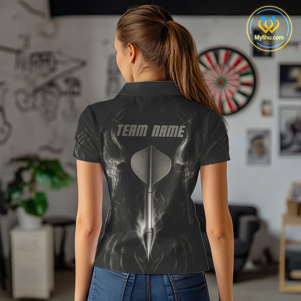 Custom Black And Gray Tribal Dart Jerseys, Dart Women Polo Shirt NYN0434