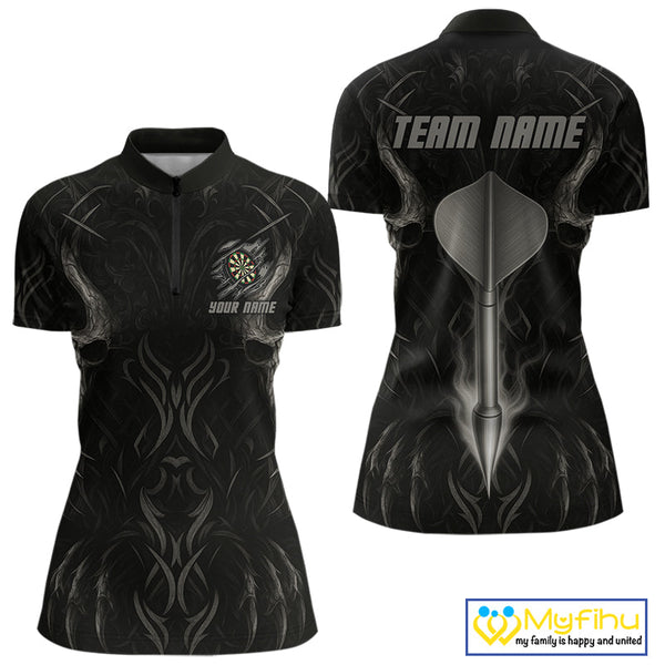 Custom Black And Gray Tribal Dart Jerseys, Dart Women Quarter-Zip Shirt NYN0434