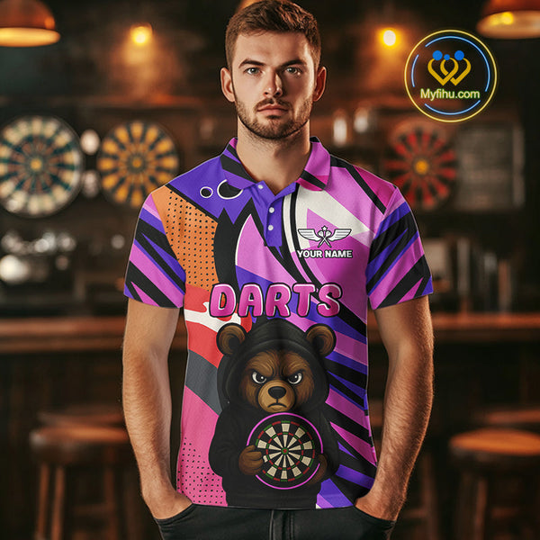 Custom Colorful Funny Bear Dart Team Polo Shirt For Men, Dart Jersey NYN0435