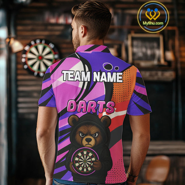 Custom Colorful Funny Bear Dart Team Polo Shirt For Men, Dart Jersey NYN0435