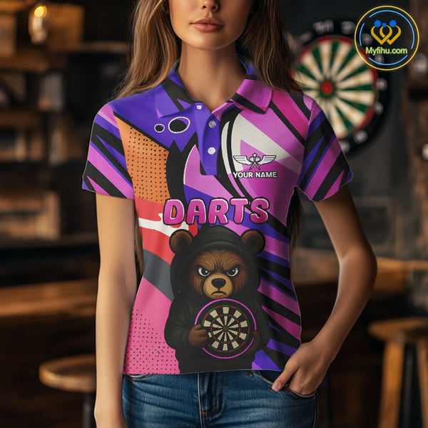 Custom Colorful Funny Bear Dart Team Polo Shirt For Women, Dart Jersey NYN0435