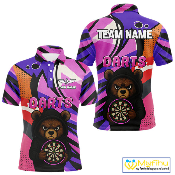 Custom Colorful Funny Bear Dart Team Polo Shirt For Men, Dart Jersey NYN0435
