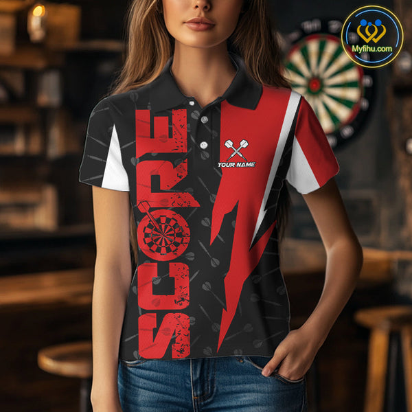 Custom Black And Red Grunge Dart Score Dart Team Women Polo Shirts, Dart Jerseys NYN0612