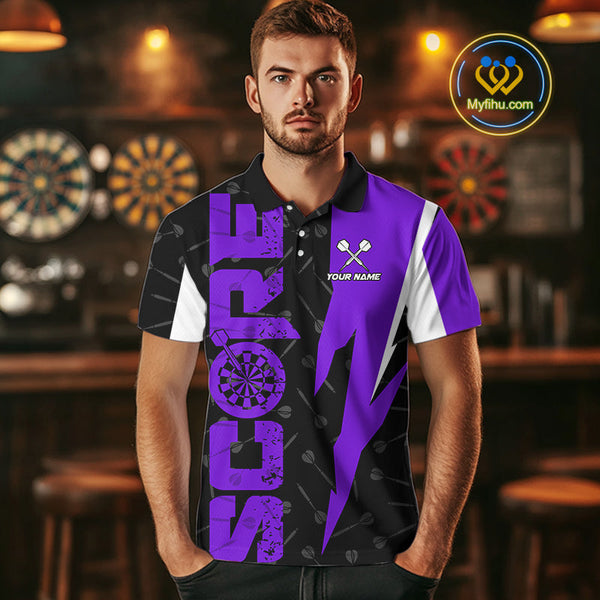 Custom Black And Purple Grunge Dart Score Dart Team Men Polo Shirts, Dart Jerseys NYN0613