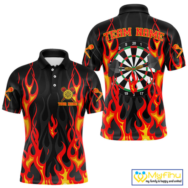 Custom Fire Flame Darts Team Polo Shirts For Men, Dart Tournament Shirt NYN0072