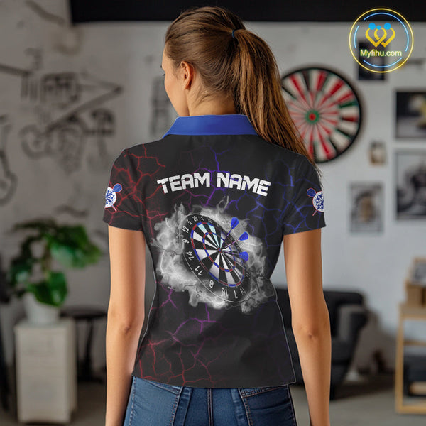 Custom Red And Blue Thunder Lightning Smoke Darts Polo Shirts For Women, Team Uniform NYN0074