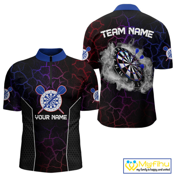 Custom Red And Blue Thunder Lightning Smoke Darts Quarter-Zip Shirts For Men, Team Uniform NYN0074