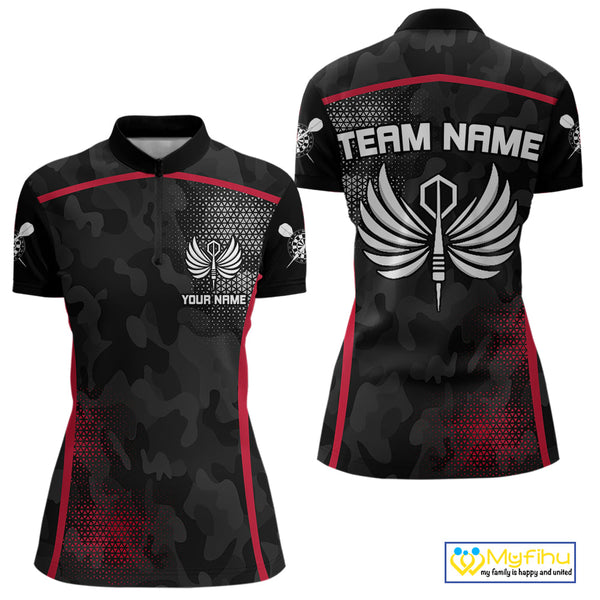 Custom Black And Red Dart Jerseys Darts Wings Quarter-Zip Shirts For Women, Team Uniform NYN0080