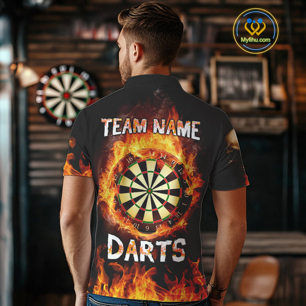 Custom Flame Skull Darts Polo Shirts For Men, Dart Tournament Team Jersey NYN0087