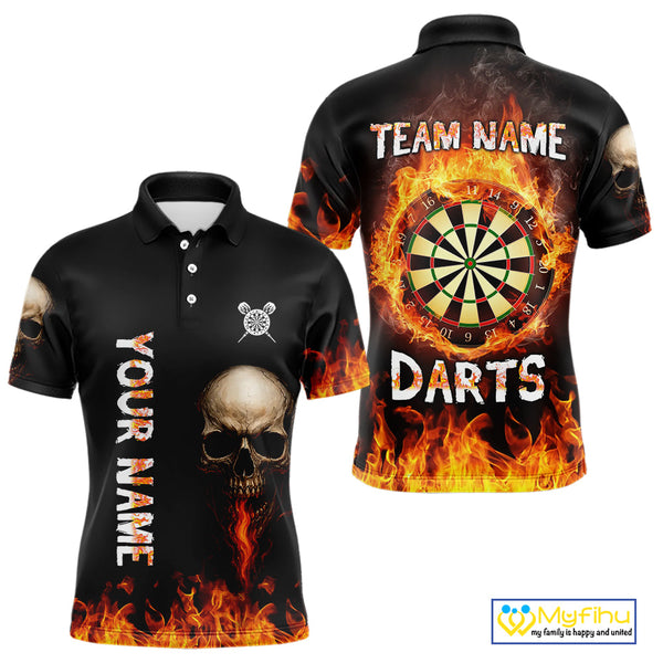Custom Flame Skull Darts Polo Shirts For Men, Dart Tournament Team Jersey NYN0087