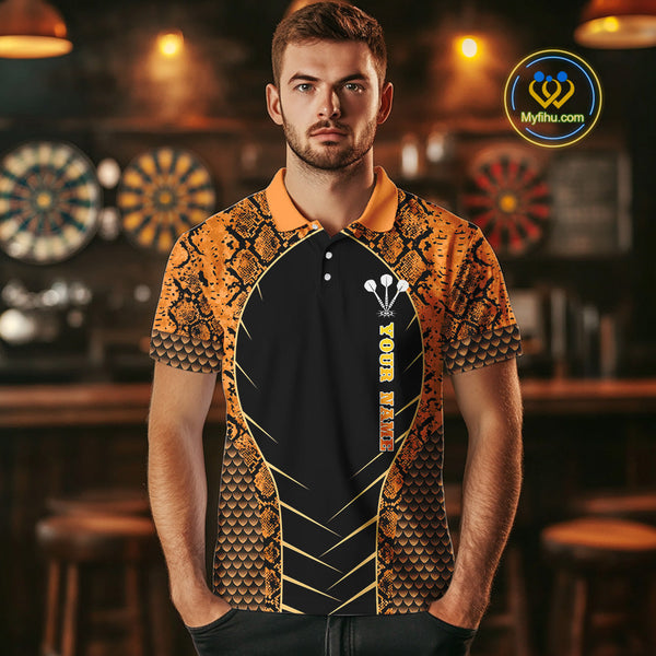 Custom Black And Orange Snake Pattern Cobra Dart Team Men Polo Shirt, Dart Jerseys NYN0449