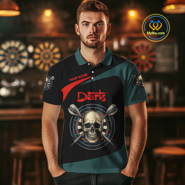 Custom Black Green Skull Dart Skull Polo Shirts For Men, Halloween Dart Outfit NYN0700
