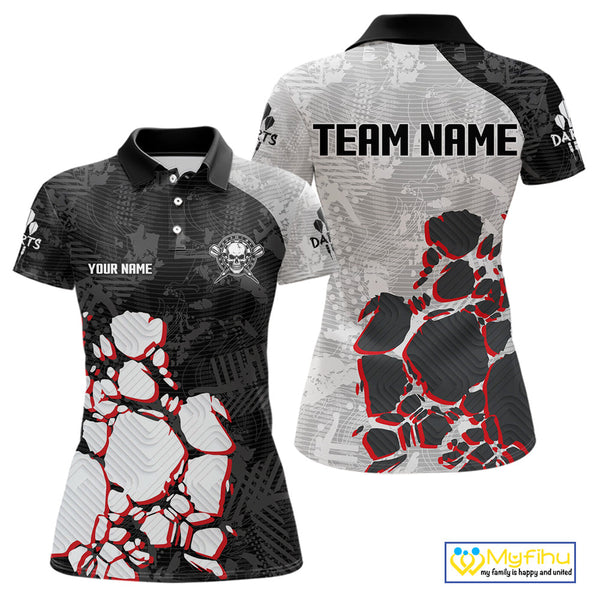 Custom Skull Dart Jerseys, Darts Team Polo Shirts For Women, Dart League Shirt NYN0095