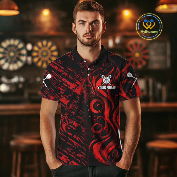 Custom Black And Red Dart Jerseys, Dart Team Polo Shirts For Men NYN0103