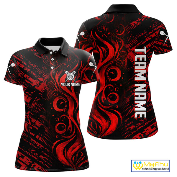 Custom Black And Red Dart Jerseys, Dart Team Polo Shirts For Women NYN0103