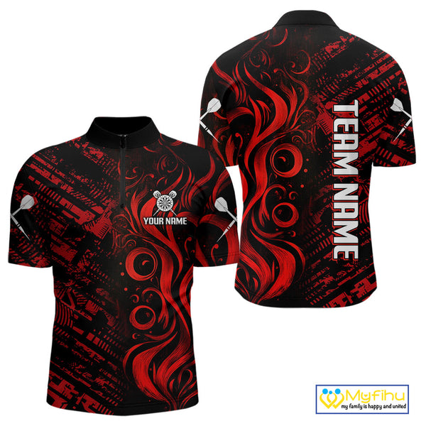 Custom Black And Red Dart Jerseys, Dart Team Quarter-Zip Shirts For Men NYN0103