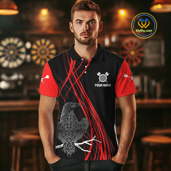 Custom Red Celtic Raven Dart Polo Shirts For Men, Tribal Dart Team Jerseys NYN0105