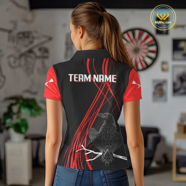 Custom Red Celtic Raven Dart Polo Shirts For Women, Tribal Dart Team Jerseys NYN0105