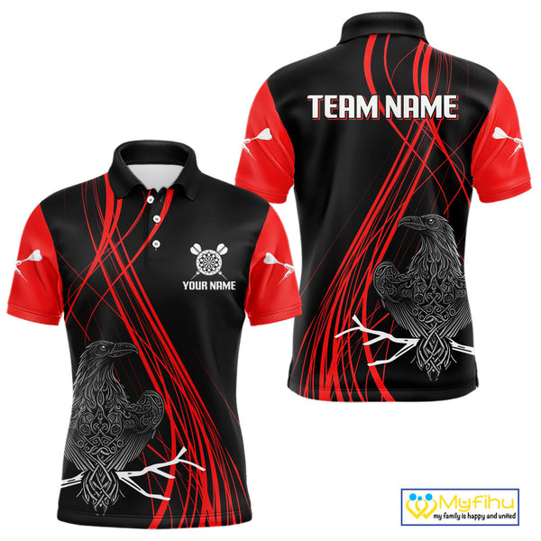 Custom Red Celtic Raven Dart Polo Shirts For Men, Tribal Dart Team Jerseys NYN0105