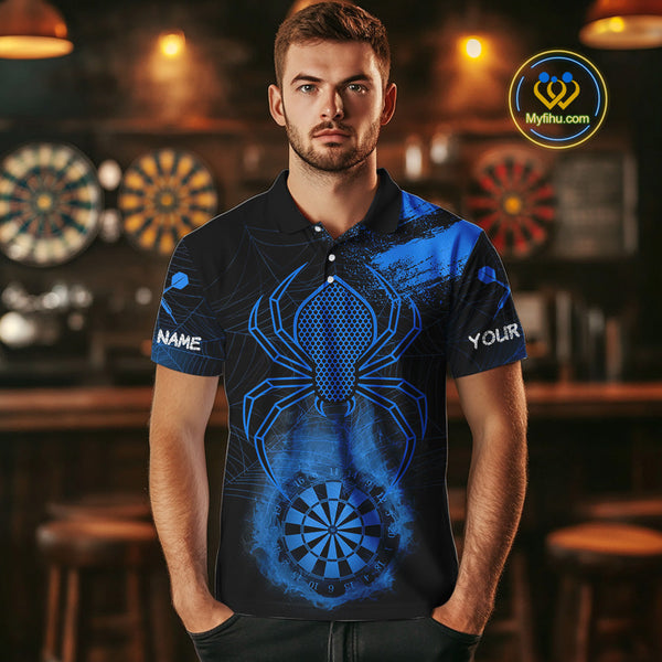 Custom Blue Smoke Flame Spider Dart Team Men Polo Shirt, Halloween Dart Outfit NYN0468