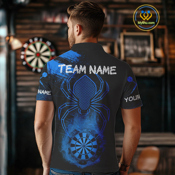 Custom Blue Smoke Flame Spider Dart Team Men Polo Shirt, Halloween Dart Outfit NYN0468