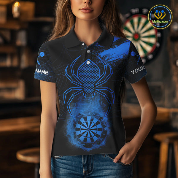 Custom Blue Smoke Flame Spider Dart Team Women Polo Shirt, Halloween Dart Outfit NYN0468