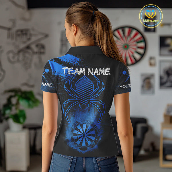 Custom Blue Smoke Flame Spider Dart Team Women Polo Shirt, Halloween Dart Outfit NYN0468