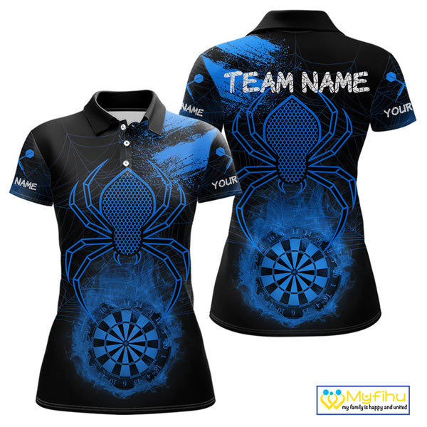 Custom Blue Smoke Flame Spider Dart Team Women Polo Shirt, Halloween Dart Outfit NYN0468